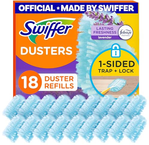 Swiffer Dusters Refill for Cleaning, Feather & Microfiber Duster Disposable Alternative, for Dusting Furniture, Blinds, Ceiling Fans, Walls, Helps Remove Allergens, Lavender, 18ct