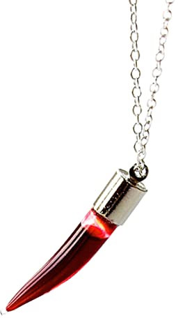 Blood Vial Necklace with Empty Option Gothic Jewellery Vampire Gift Glass Screw Top Fangs Shape