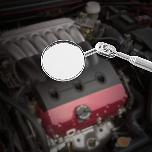 Keenso Auto Inspektionsspiegel, Auto Einziehbar Rund Teleskopspiegel Teleskop Inspektionsspiegel Handwerkzeug mit Griff(50 × 600mm Griffabdeckung-Rot) Karosserie-Werkzeuge