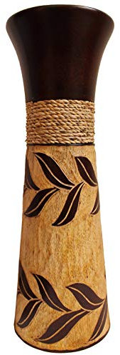 Blumenvase Holzvase Bodenvase Tischvase Dekovase für Dekoration mehrere Größe & Muster aus Mangoholz (beige Dunkelbraun, 30 cm)