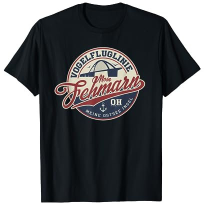 SHIRTS4MONEY Fehmarn T-Shirt Schwarz S Klassisch geschnitten Crew-Ausschnitt Kurzarm Unisex Erwachsener Jungen Urlaub Weihnacht Geschenk