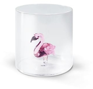Flamingo - Vaso de cristal de borosilicato con flamenco en el interior. Capacidad: 250 ml. Medidas: Ø 8 x 8 cm