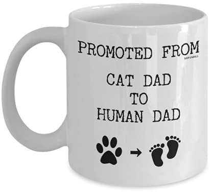 MIPOMALL Gift for New Dads, Fathers Day Mug, Promoted from Cat Dad to Human Cat, Ideal Cup Present for Birthday, Christmas, White Coffee Mug - wm0111