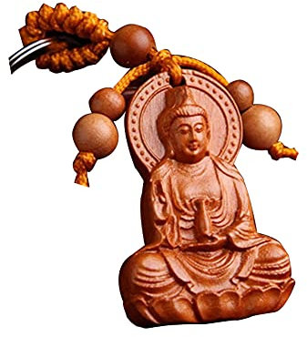 TOSSPER Holzschnitzerei Chinesischer Buddhismus Guan Kwan Yin Buddha Statue Anhänger Schlüsselanhänger