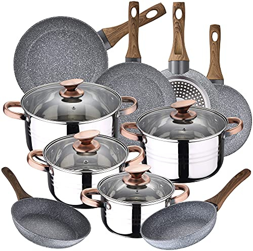 Batterie de cuisine 8 pièces SAN IGNACIO Nona avec ensemble de casseroles (18/20/22/24/26/28 cm) SAN IGNACIO Daimiel en aluminium forgé