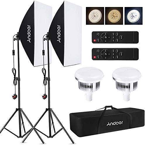 Studio Lighting Softbox,Andoer 85W Continuous Output Lighting Bi-Color Dimmable Soft Box Studio Output Lighting, with 3 Color Temperature and Remote Control for Studio