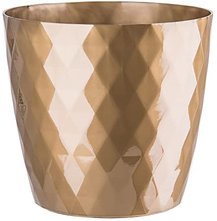 KORAD Cristal Indoor Flower Pot Covers without Drainage Holes. Round, Plastic Plant Pots Container for all Houseplants. 9 Modern Colours and 7 Sizes (14 cm - 5.5 inches, Gold)