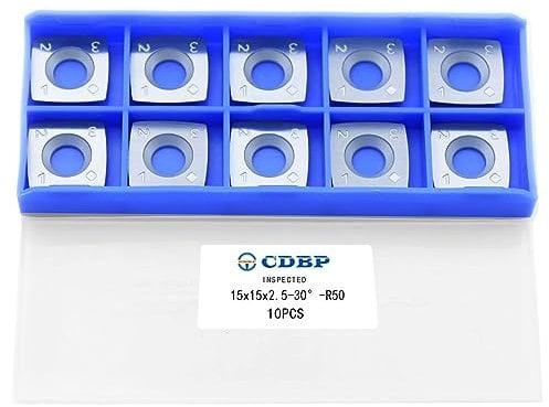 CDBP HM Vorschneid-Wendeplatten 15x15x2,5mm mit R50 Radius Schneidekante für Schaftfräser-Fräswerkzeuge und Hobelköpfe oder Hobelwellen, 10 Stück