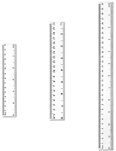 3Pcs Plastic Ruler Set, Clear Straight Ruler, 6, 8, 12 Inches(15, 20, 30cm) | Transparent Straight Ruler, Measuring Ruler Tool, for Students Classroom School Offices Home