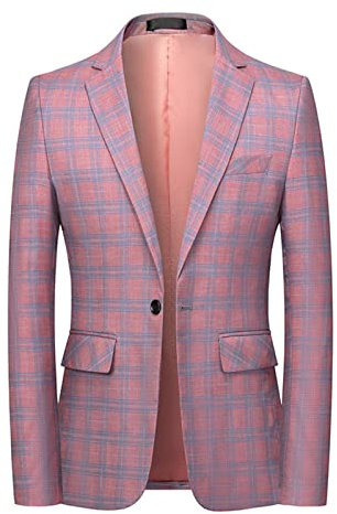 Sanykongy Blazer da Uomo Designer Giacca da Abito Scozzese Rosa Costume da cantante Social Business Blazer Mariage Pink 5XL
