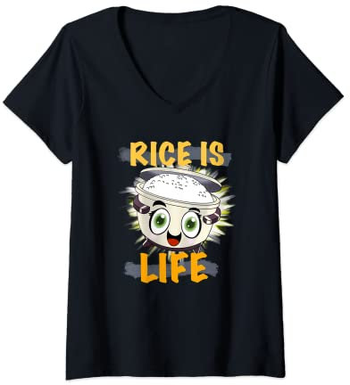 Womens Rice Is Life Kawaii Cute Rice Cooker Filipino Funny Design V-Neck T-Shirt