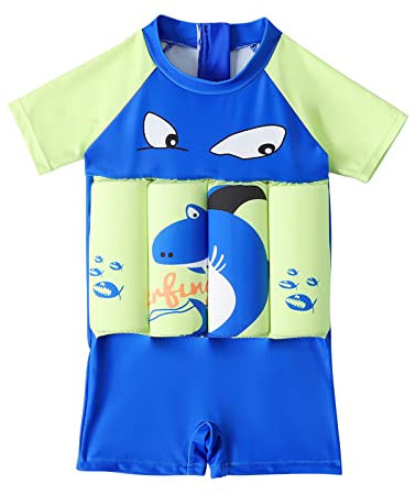COMIOR Baby Auftrieb Badeanzug Mädchen Float Suit Jungen Schwimmhilfe ab 6 Monate mit Verstellbarem Auftrieb Schwim Kostüm Kinder Swimwear Swimsuit Badeanzug mit Bein, Dunkel Blau, 1-2 Jahre