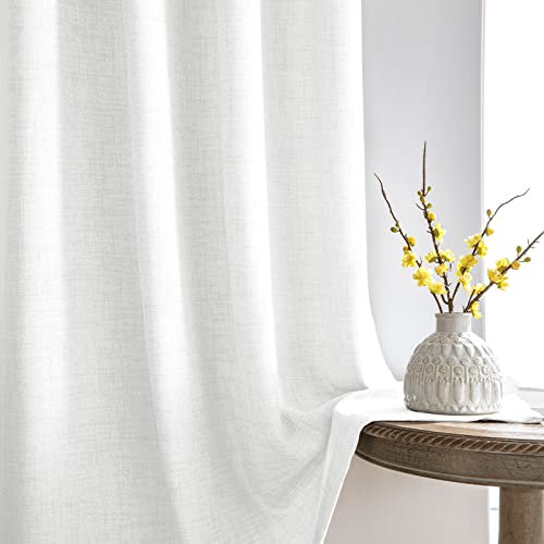 Melodieux Gardinen mit Kräuselband Weiss Leinen Optik Halbfrei Verdunklungsvorhänge 2er Set, 245x140cm