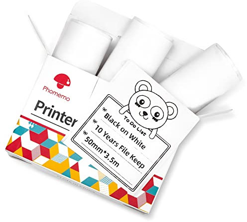 Phomemo T02/M02X/M02L/Q02 Papier autocollant - 3 rouleaux de papier autocollant thermique, 53 mm x 3,5 m, conservation 10 ans, noir sur blanc pour imprimante de poche Phomemo T02/M02X/M02L/Q02