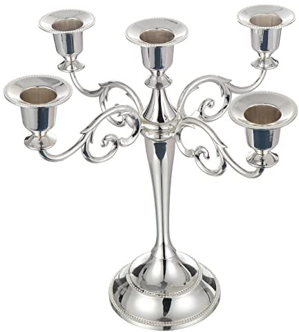 Coolty Kerzenständer mit 5 Armen Vintage Kerzenhalter Metall Kerzenleuchter für Abendessen Hochzeit Party Heimdekoration Weihnachtsschmuck (Silber)