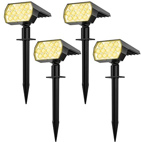 Solarlampen für Außen, 65 LED Superhelle Solar Gartenleuchte, Wasserdicht Solarleuchten für Außen, 3 Helligkeitsmodi Solarstrahler, 3000K Warmweiß Wegeleuchten für Garten Weg Hof Garage (4 Stück)