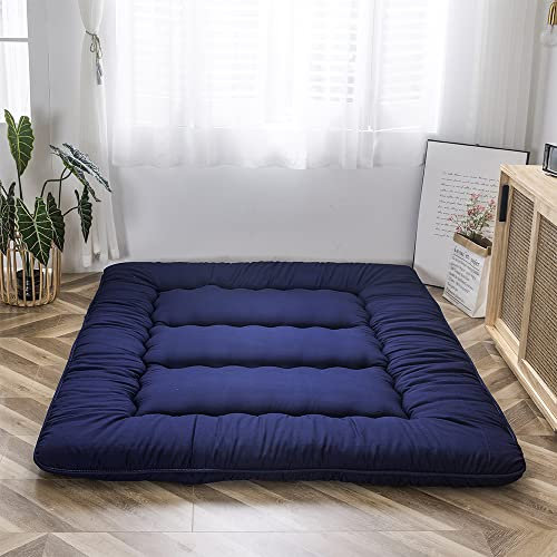 MAXYOYO Klappmatratze Futon Matratze Bodenmatratze Gepolsterte Japanische Tatami Gesteppte Bett, Dicke Faltmatratze Schlafmatte Rollmatratze Bodenliege Gästematratze (Dunkelblau, 90x190 cm)