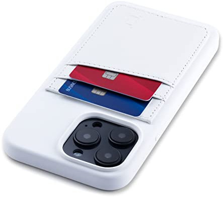 Dockem Card Case for iPhone 14 Pro max with Liquid Silicone Shell, Built-in Metal Plate for Magnetic Mounting & Stitched-on Wallet with 2 Premium Synthetic Leather Credit Card Slots (M2L, White)