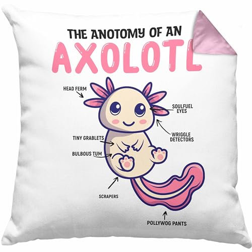 Trendation Axolotl Kissen mit Füllung 40x40 Geschenk für Schwanzlurch-Liebhaber (Rosa)
