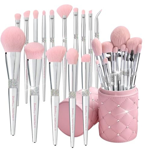 Bueart Design Elegante set di pennelli da trucco ultra morbidi con porta pennelli, set di pennelli da trucco con pennello per fondotinta, cipria, fard, sfumatura contorno, pennello (15 pezzi rosa