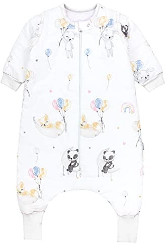 TupTam Baby Schlafsack mit Beinen und Ärmeln OEKO-TEX zertifizierte Materialien, Winterschlafsack 2,5 TOG Unisex, Farbe: Tiere/Luftballons/Mond, Größe: 104-110