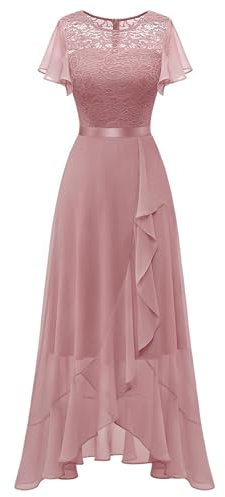 Berylove Cocktailkleid Damen Lang Kleid mit Schlitz Festliche Kleider für Hochzeit Abendkleid Lang Elegant für Hochzeit BLP7051 Blush S