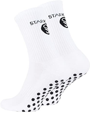 STARK SOUL Rutschfeste Sportsocken - Fußball Socken mit Anti-Rutsch-Sohle, für Damen und Herren | Weiss | Größe: 47-50