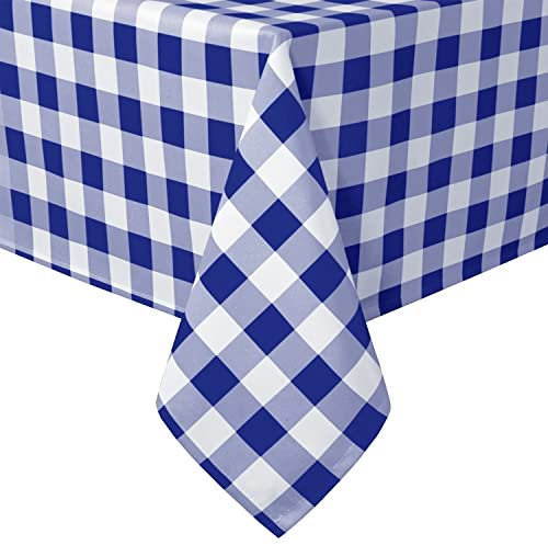 Hiasan Karierte Tischdecke Outdoor wetterfest aus Polyester, abwaschbar schmutzabweisend wasserabweisend knitterfrei Tischtuch für bierzeltgarnitur Esszimmer Party Garten, 130x220cm Blau und Weiß