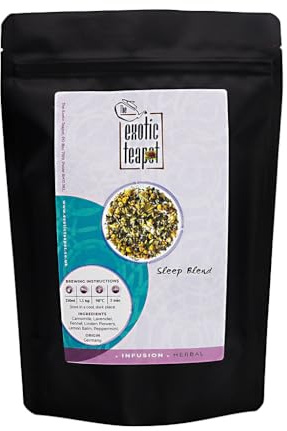 The Exotic Teapot – Sleep Tea Blend, 75g Pouch, Calming Herbal Infusion with Chamomile, Lavender, and Peppermint