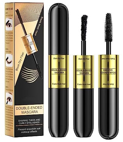 Mascara Schwarz, 2 in 1 Mascara Wasserfest Schwarz, Mascara für Länge und Volumen, Natürliche und False Lash Look in one Mascara, 4D Silk Fiber Wimperntusche