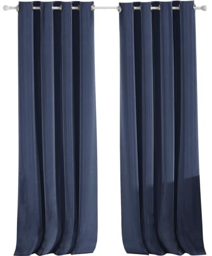 Ystyle Gardinen Samt 2er Set, 100% Verdunklungsvorhänge, 140×300cm, Thermovorhang Gegen Kälte Und Hitze, Vorhänge Blickdicht Schlafzimmer Wohnzimmer, Schallschutz Vorhang Mit Ösen, Blau