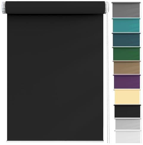 Rollo für Fenster Ohne Bohren 35 x 210 cm Einfache Installation Easyfix, Fensterrollo Seitenzugrollo Inkl. Aller Montage-Teile für Wohnzimmer, Schlafzimmer, Schwarz