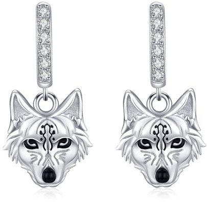 OHAYOO Wolf Ohrringe 925 Sterling Silber Wolf Huggie Creolen Ohrringe Tier Schmuck für Unisex Damen Herren Mädchen Teenager Geschenke