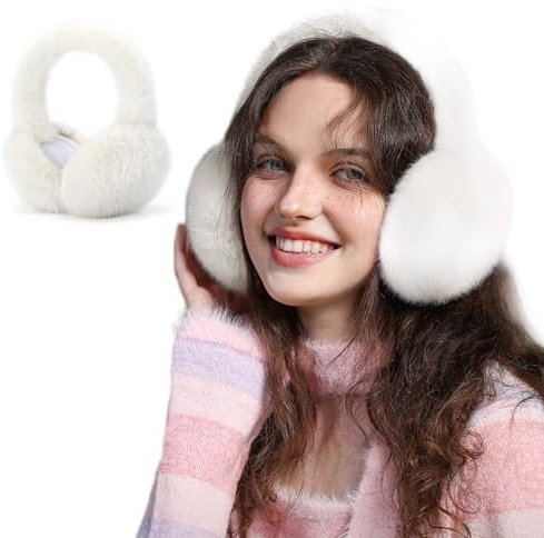 Balakaka Cache-oreilles Femme Cadeau de Noël, Cache Oreilles Femme en Peluche Pliables Doux et confortable,Ear Warmers Chaud Mignon Unisexe Tissu Polaire Earmuffs Fille Blanc