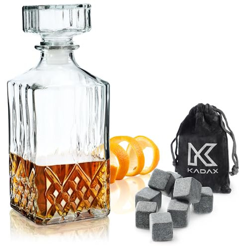 KADAX Whisky Karaffe 750ml mit Kühlsteine, Whiskey Dekanter Set, Glaskaraffe für Whisky, Bourbon, Scotch & Spirituosen, Geschenkidee für Männer