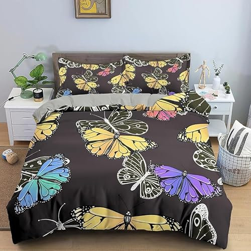 Funda Nordica Cama 105 Mariposa De Tinta - Ropa de Cama Microfibra Suave, Juego de Funda Nórdica Reversible, Funda Edredon 200x200 cm y 2 Fundas de Almohada 50x75 cm, con Cremallera