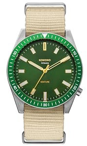 KOMONO Ray Ventura NATO Herren Quarzuhr in Silber Grün mit recyceltem Gurtband