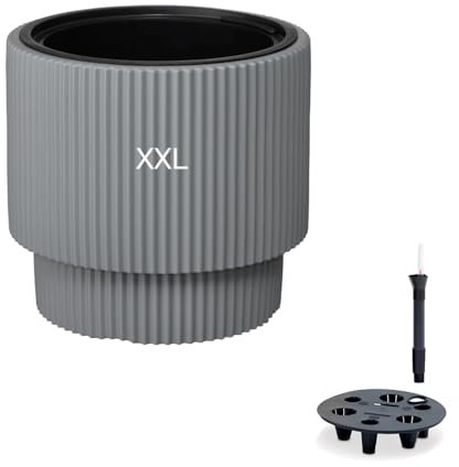 MELTOM Blumenkübel Blumentopf mit Bewässerungssystem Einsatz Rund Dekorativ Frostbeständiger (Grau)