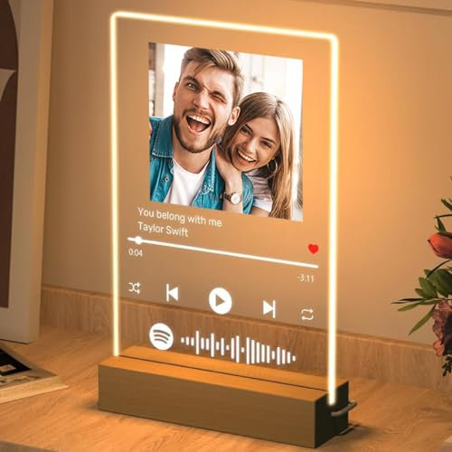 Rainsar Placa Spotify de Metacrilato | ¡Lampara Personalizada con Spotify y Foto | Cuadro de Metacrilato 22x15 con Código de Canción Escaneable | ¡Sorprende Emotivo!