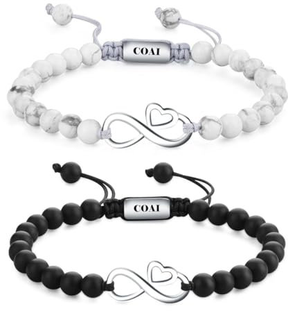 COAI Bracelets pour Couples Onyx Mat Howlite Cœur Infini Cordon Tressé
