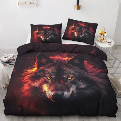 GEDAEUBA Wolf Bettwäsche 135x200 Winter - Tiere Bettbezug 135 x 200 2er Set, Wendebettwäsche und Kissenbezug 80x80, Weiche & Angenehme & Warme Mikrofaser Bettwäsche-Sets mit Reißverschluss