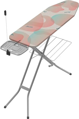 Vileda Prestige | Asse da stiro con poggiaferro con archetto reversibile | Copriasse da stiro in cotone | Trasporto sicuro | Griglia portabiancheria