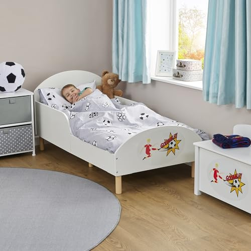 Liberty House Toys Kids Toddler Bed, Football | White, H68 x W74 x D144cm
