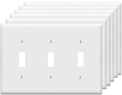 Toggle Light Switch Wall Plates 3-Gang Switch Electrical Cover Plate Unbreakable Thermoplastic Faceplate, White (6 Pack)