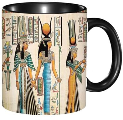 Lustige Kaffeetasse mit ägyptischem Aufdruck – Geschenke für Erwachsene, lustige Bürogeschenke für Zuhause, Königin, die ein Opfer darbringt, Büros und verschiedene Restaurants, mikrowellengeeignet, O