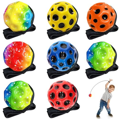 Yeelan Jump Ball mit Schnur 8pcs,6cm Antistressball Springball,Moon Ball,Hohe Springender Gummiball,Bouncing Ball,Jumping Ball für Kinder für Innen und Außen,Zufällige Farben,4 einfarbige+4 Bunte