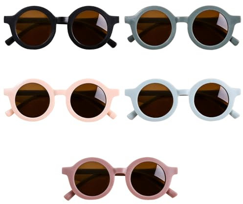 Bekecidi 5 Occhiali da Sole Rotondi per Bambini, Occhiali da Sole Colorati Alla Moda, Occhiali da Sole UV 400, Occhiali da Sole Classici Retrò per Ragazze Ragazzi Bambini età 1-8 Anni, Multicolore