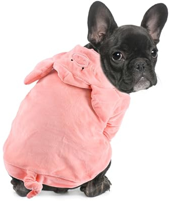 DELIFUR Dog Halloween Pig Costume - French Bulldog Adorable Pig Holiday Outfit Cute Hoodie Halloween Cosplay Costume Animal for Small and Medium Dog (Back: 19.5)