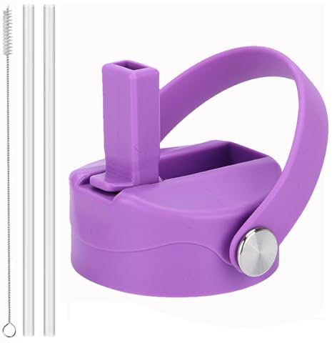 Straw lid for Wide Mouth Water Bottle 12oz 32oz 40oz 64oz 128oz, Compatible With Hydroflask Bottle, Replacement Cap Straw Cap With Big Nozzle, Lid with Straws and Brush with Flexible Handle Purple