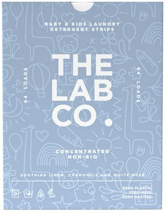 The Lab Co. Laundry Detergent Strips Sheets | Eco Ultra-Concentrated | Non-Bio for Sensitive Skin | Non-Toxic Fragrance | EDC-Free | Lab-Tested | Soothing Linen Chamomile White Rose | 64 Loads